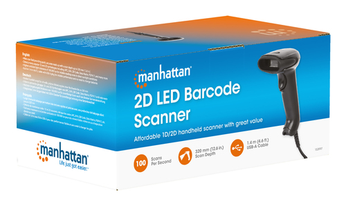 Manhattan Contact CCD handheld barcodescanner, USB, scanbreedte 60 mm, kabel 1,52 m, max. 5.000 lux, zwart, 3 jaar garantie