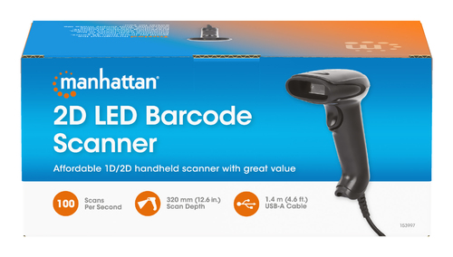 Manhattan Contact CCD handheld barcodescanner, USB, scanbreedte 60 mm, kabel 1,52 m, max. 5.000 lux, zwart, 3 jaar garantie