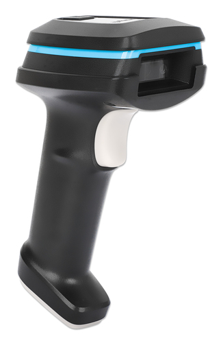 Manhattan Draadloze 2D handheld barcodescanner, scandiepte 250 mm, tot 80 m effectief bereik (line-of-sight), max omgevingslicht 100.000 lux (zonlicht), zwart, oplaadkabel (USB-A naar USB-C in apparaat) 1 m inbegrepen, 3 jaar garantie