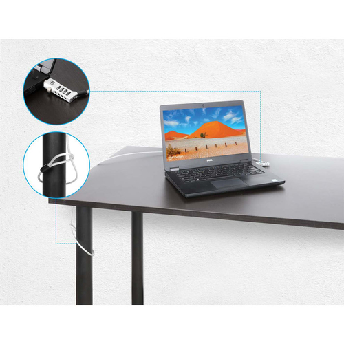 Manhattan Universeel combinatieslot voor laptop (Noble Wedge®, Nano en K-Slot), 3-in-1 diefstalbeveiliging, resetbare 4-cijferige combinatie, kabel van 1,8 m van koolstofstaal, snijbestendig, PVC-coating transparant, zilver