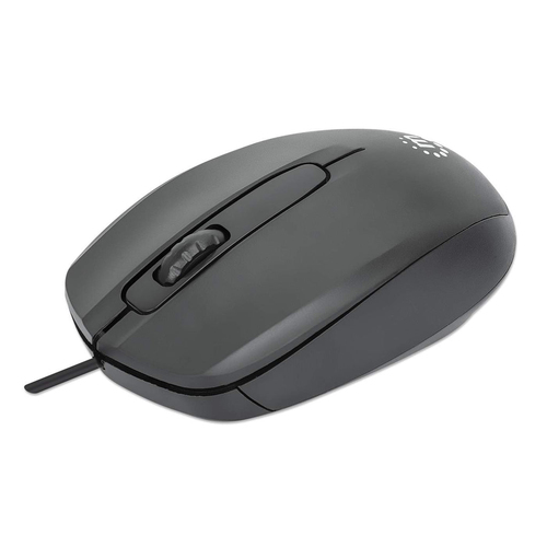 Manhattan Comfort II bedrade USB-muis, 1000 dpi, USB-A, optisch, ambidextrous, 3 knoppen + scrollwiel, zwart, 3 jaar garantie