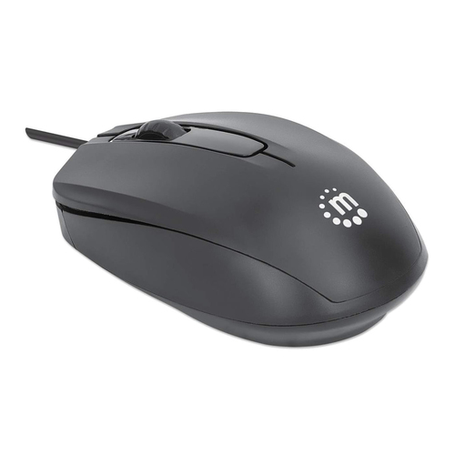 Manhattan Comfort II bedrade USB-muis, 1000 dpi, USB-A, optisch, ambidextrous, 3 knoppen + scrollwiel, zwart, 3 jaar garantie