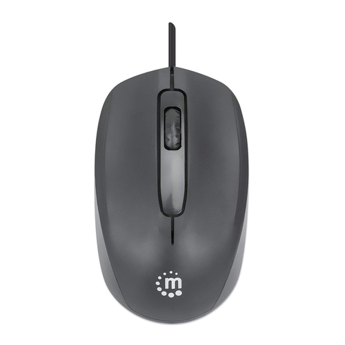 Manhattan Comfort II bedrade USB-muis, 1000 dpi, USB-A, optisch, ambidextrous, 3 knoppen + scrollwiel, zwart, 3 jaar garantie