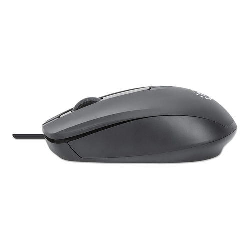 Manhattan Comfort II bedrade USB-muis, 1000 dpi, USB-A, optisch, ambidextrous, 3 knoppen + scrollwiel, zwart, 3 jaar garantie