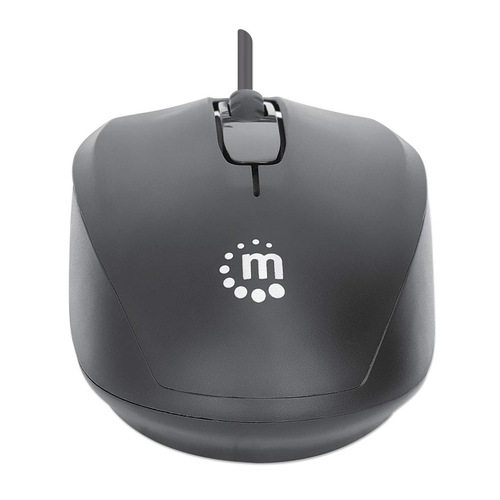 Manhattan Comfort II bedrade USB-muis, 1000 dpi, USB-A, optisch, ambidextrous, 3 knoppen + scrollwiel, zwart, 3 jaar garantie
