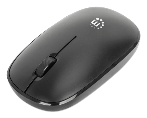 Manhattan MW3050 draadloze optische muis, zwart, 1200 dpi, 2,4 GHz (tot 10 m), USB, ambidextrous, 3 knoppen + scrollwiel, nano USB-A ontvanger, AA-batterij (incl.), lage wrijving onderzijde, USB-A, 3 jaar garantie