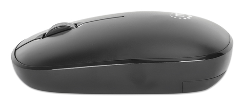 Manhattan MW3050 draadloze optische muis, zwart, 1200 dpi, 2,4 GHz (tot 10 m), USB, ambidextrous, 3 knoppen + scrollwiel, nano USB-A ontvanger, AA-batterij (incl.), lage wrijving onderzijde, USB-A, 3 jaar garantie