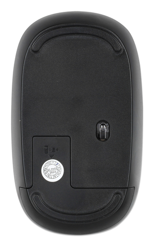 Manhattan MW3050 draadloze optische muis, zwart, 1200 dpi, 2,4 GHz (tot 10 m), USB, ambidextrous, 3 knoppen + scrollwiel, nano USB-A ontvanger, AA-batterij (incl.), lage wrijving onderzijde, USB-A, 3 jaar garantie