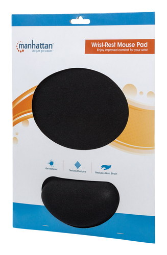 Manhattan Gel polssteun met muismat, zwart, 241 × 203 × 40 mm, antislip basis, levenslange garantie