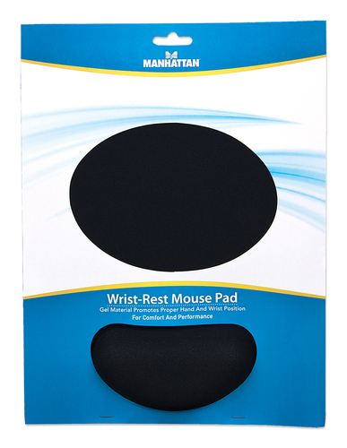 Manhattan Gel polssteun met muismat, zwart, 241 × 203 × 40 mm, antislip basis, levenslange garantie