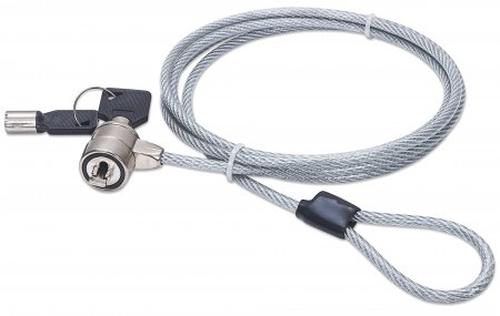 Manhattan Laptopslot (Kensington) met 2 sleutels, compatibel met standaard Kensington-slot, kabel van 1,5 m, diefstalbeveiliging, stalen kabel met transparante PVC-coating, levenslange garantie