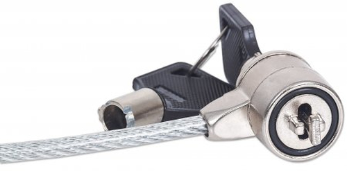 Manhattan Laptopslot (Kensington) met 2 sleutels, compatibel met standaard Kensington-slot, kabel van 1,5 m, diefstalbeveiliging, stalen kabel met transparante PVC-coating, levenslange garantie