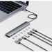 Manhattan USB-C dock/hub, poorten (7): USB-A (3×) en USB-C (4×), met Power Delivery (PD) 100 W - vereist een externe USB-C-lader (niet inbegrepen). USB-gevoed (geen externe voeding vereist) wanneer PD niet wordt gebruikt, aluminium