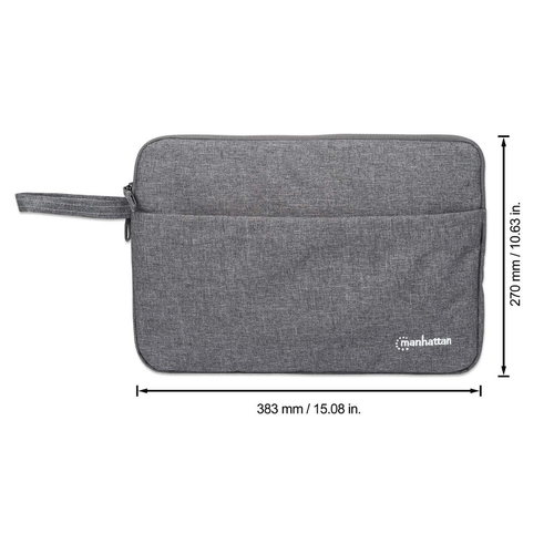 Manhattan Seattle laptop sleeve 14,5", grijs, gevoerd, extra zachte binnenvoering, hoofdvak met dubbele rits, ritsvak vooraan, draaglus, waterbestendig en duurzaam, laptopsleeve, 3 jaar garantie