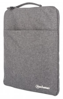 Manhattan Seattle laptop sleeve 15,6", grijs, gevoerd, extra zachte binnenvoering, hoofdvak met dubbele rits, ritsvak vooraan, draaglus, waterbestendig en duurzaam, laptopsleeve, 3 jaar garantie