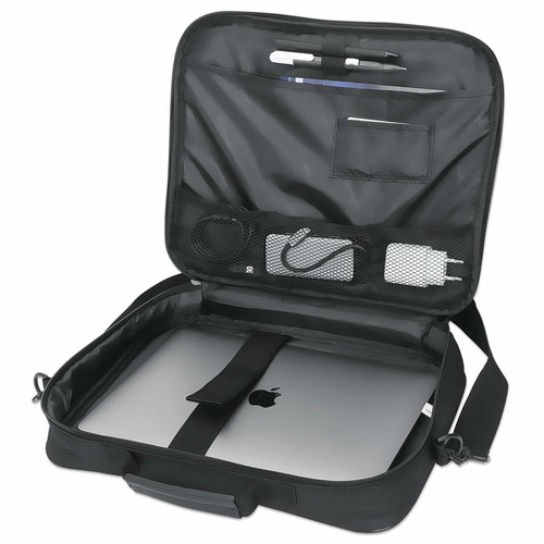 Manhattan Cambridge laptoptas 14,1", laptoptas met volledige opening, zwart, LAGE KOSTEN, accessoirevak + achtervak, afneembare schouderriem, clamshell, 3 jaar garantie