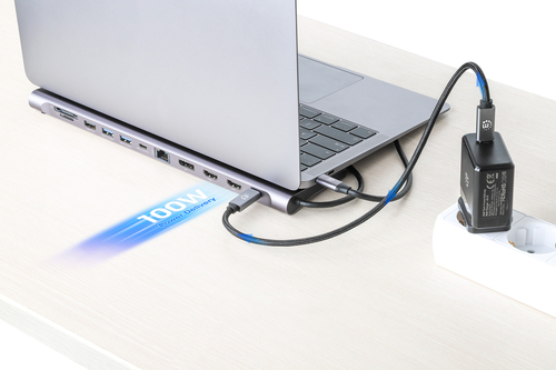 Manhattan USB-C dock/hub met kaartlezer, poorten (10): 3,5 mm audio, DisplayPort, Ethernet, HDMI (2×), USB-A (3×) en USB-C (2×), met PD 100W -vereist een externe USB-C-lader (niet inbegrepen). USB-gevoed (geen externe voeding vereist) wanneer PD niet wordt gebruikt