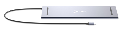 Manhattan USB-C dock/hub met kaartlezer, poorten (10): 3,5 mm audio, DisplayPort, Ethernet, HDMI (2×), USB-A (3×) en USB-C (2×), met PD 100W -vereist een externe USB-C-lader (niet inbegrepen). USB-gevoed (geen externe voeding vereist) wanneer PD niet wordt gebruikt