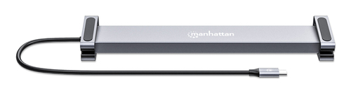 Manhattan USB-C dock/hub met kaartlezer en MST, poorten (7): Ethernet, HDMI (2× 4K@60Hz), USB-A (3×) en USB-C, met Power Delivery (PD) 100W - vereist een externe USB-C-lader (niet inbegrepen). USB-gevoed (geen externe voeding vereist) wanneer PD niet wordt gebruikt