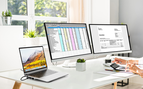 Manhattan USB-C dock/hub met kaartlezer en MST, poorten (7): Ethernet, HDMI (2× 4K@60Hz), USB-A (3×) en USB-C, met Power Delivery (PD) 100W - vereist een externe USB-C-lader (niet inbegrepen). USB-gevoed (geen externe voeding vereist) wanneer PD niet wordt gebruikt