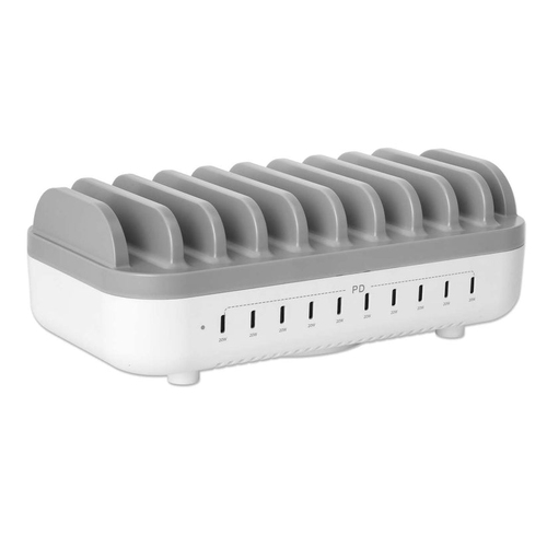 Manhattan USB-C laadstation met 10 poorten, USB-C-uitgang: 10 × 20 W, maximaal vermogen 200 W, netvoeding, inclusief US/EU/UK-adapters