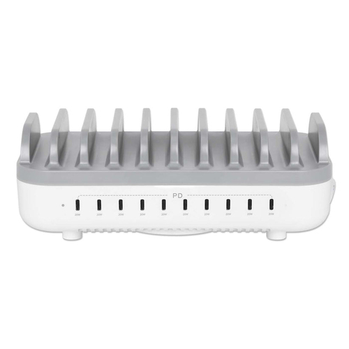 Manhattan USB-C laadstation met 10 poorten, USB-C-uitgang: 10 × 20 W, maximaal vermogen 200 W, netvoeding, inclusief US/EU/UK-adapters