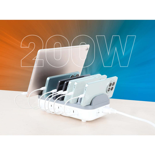 Manhattan USB-C laadstation met 10 poorten, USB-C-uitgang: 10 × 20 W, maximaal vermogen 200 W, netvoeding, inclusief US/EU/UK-adapters