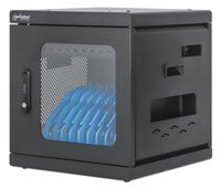 Manhattan Laadkast voor 10 apparaten (laadtrolley), laden via interne AC-adapters (EU) (installatie van voedingskabels van apparaten vereist), geschikt voor ALLE laptops tot 15,6", iPad, MacBook en Chromebook, vakken 380×30×280 mm, afsluitbaar