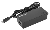 Manhattan USB-C Power Delivery 65 W laptoplader, AC-naar-USB-C-adapter, universele spanning voor de meeste laptops, ideaal als vervanging, inclusief afneembare netkabel en geïntegreerde USB-C PD-kabel, zwart