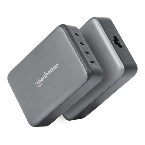 Manhattan GaN USB Power Delivery laadstation met 4 poorten, 240 W / PD 3.1, 4 USB-C PD-poorten tot 140 W per poort, totaal vermogen 240 W, zwart