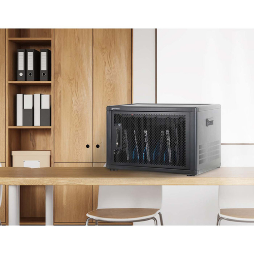 Manhattan Laadkast/laadtrolley USB-C 65W voor 12 laptops (tot 16"), geschikt voor laptops, iPads, MacBooks, Chromebooks en andere USB-C apparaten, vakken 395x290x32.5 mm, USB-C laadkabels inbegrepen, afsluitbaar, EU/UK-stroomkabels inbegrepen