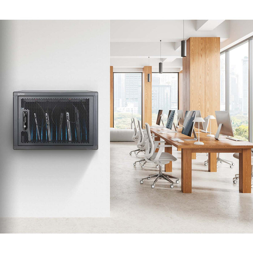 Manhattan Laadkast/laadtrolley USB-C 65W voor 12 laptops (tot 16"), geschikt voor laptops, iPads, MacBooks, Chromebooks en andere USB-C apparaten, vakken 395x290x32.5 mm, USB-C laadkabels inbegrepen, afsluitbaar, EU/UK-stroomkabels inbegrepen