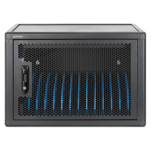 Manhattan Laadkast/laadtrolley USB-C 65W voor 12 laptops (tot 16"), geschikt voor laptops, iPads, MacBooks, Chromebooks en andere USB-C apparaten, vakken 395x290x32.5 mm, USB-C laadkabels inbegrepen, afsluitbaar, EU/UK-stroomkabels inbegrepen