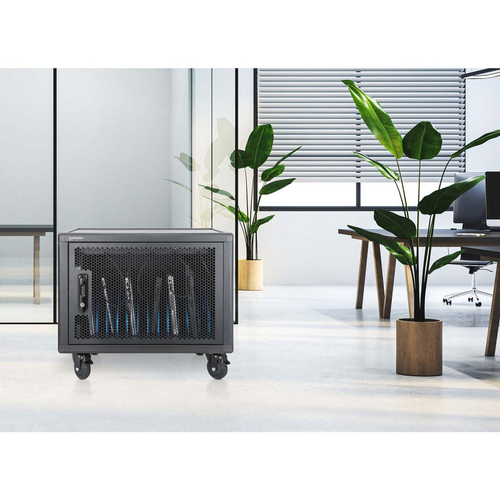 Manhattan Laadkast/laadtrolley USB-C 65W voor 12 laptops (tot 16"), geschikt voor laptops, iPads, MacBooks, Chromebooks en andere USB-C apparaten, vakken 395x290x32.5 mm, USB-C laadkabels inbegrepen, afsluitbaar, EU/UK-stroomkabels inbegrepen