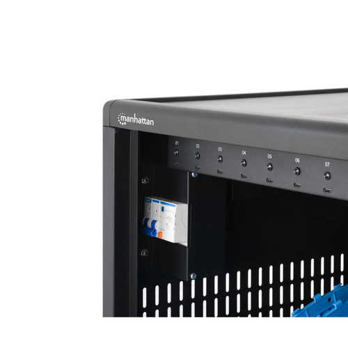 Manhattan Laadkast/laadtrolley USB-C 65W voor 12 laptops (tot 16"), geschikt voor laptops, iPads, MacBooks, Chromebooks en andere USB-C apparaten, vakken 395x290x32.5 mm, USB-C laadkabels inbegrepen, afsluitbaar, EU/UK-stroomkabels inbegrepen