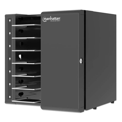 Manhattan Laadkast USB-C 65W voor 7 laptops (tot 16"), geschikt voor laptops, iPads, MacBooks, Chromebooks en andere USB-C apparaten, vakken 402x290x50 mm, USB-C laadkabels inbegrepen, afsluitbaar, alternatief voor laadtrolley, EU/UK-stroomkabels inbegrepen