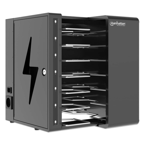 Manhattan Laadkast USB-C 65W voor 7 laptops (tot 16"), geschikt voor laptops, iPads, MacBooks, Chromebooks en andere USB-C apparaten, vakken 402x290x50 mm, USB-C laadkabels inbegrepen, afsluitbaar, alternatief voor laadtrolley, EU/UK-stroomkabels inbegrepen