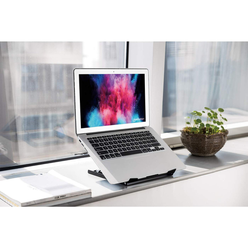 Manhattan Laptop- en tabletstandaard voor bureau, verstelbaar (5 posities), voor tablets en laptops tot 15,6", draagbaar en lichtgewicht, staal, zwart