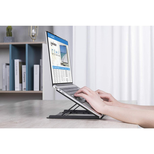 Manhattan Laptop- en tabletstandaard voor bureau, verstelbaar (5 posities), voor tablets en laptops tot 15,6", draagbaar en lichtgewicht, staal, zwart