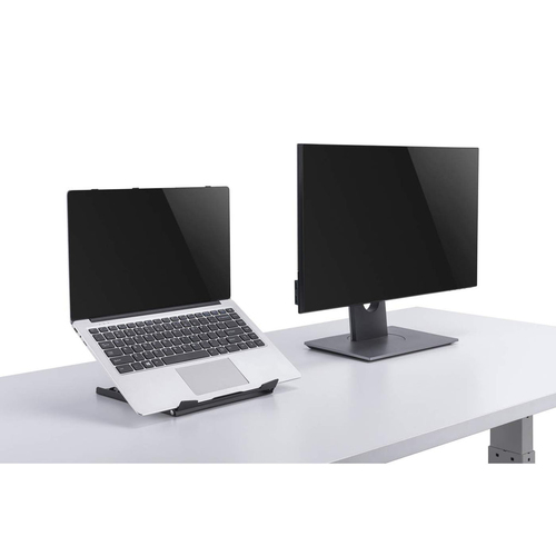 Manhattan Laptop- en tabletstandaard voor bureau, verstelbaar (5 posities), voor tablets en laptops tot 15,6", draagbaar en lichtgewicht, staal, zwart