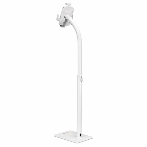 Manhattan Kioskstandaard voor tablet en iPad (vloerstandaard), universeel, 360° rotatie, tilt +20° tot -110°, wit, vergrendelbaar, tablets 7,9"–11", hoogte verstelbaar 790–1190 mm, uitschuifklemmen: hoogte 200–246 mm / breedte 129–181 mm
