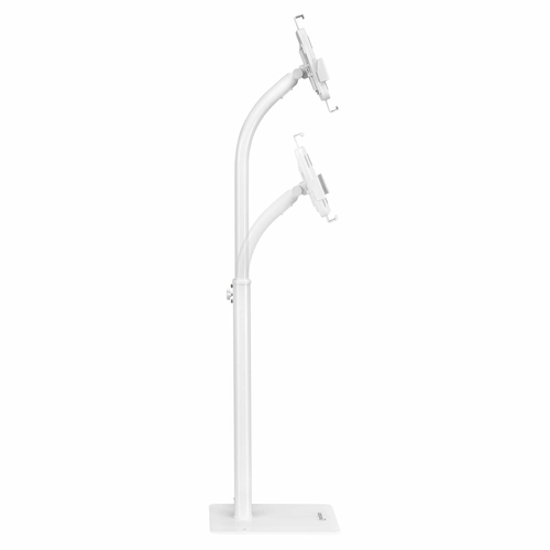 Manhattan Kioskstandaard voor tablet en iPad (vloerstandaard), universeel, 360° rotatie, tilt +20° tot -110°, wit, vergrendelbaar, tablets 7,9"–11", hoogte verstelbaar 790–1190 mm, uitschuifklemmen: hoogte 200–246 mm / breedte 129–181 mm