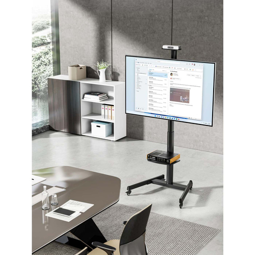 Manhattan Trolley voor TV’s en monitoren (met slinger), voor schermen 37"–65", VESA-compatibiliteit: van 200x200 tot 600x400 mm (controleer de afmetingen van de vier montagegaten aan de achterzijde), max. 70 kg, hoogte 1120–1570 mm, zwart