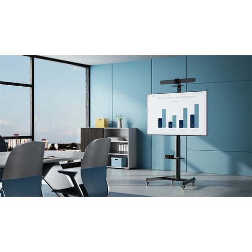 Manhattan Trolley voor TV’s en monitoren (met slinger), voor schermen 37"–65", VESA-compatibiliteit: van 200x200 tot 600x400 mm (controleer de afmetingen van de vier montagegaten aan de achterzijde), max. 70 kg, hoogte 1120–1570 mm, zwart