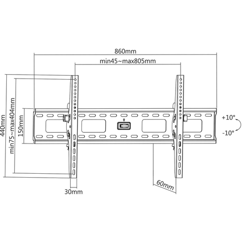 Manhattan Wandbeugel voor TV’s en monitoren (Kantelbaar), voor schermen 37"–75", VESA-compatibiliteit: van 200×200 tot 800×400 mm (controleer de afmetingen van de vier montagegaten aan de achterzijde), max 75 kg, zwart