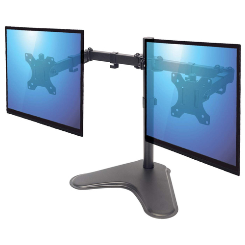 Manhattan Bureaubeugel voor 2 TV’s en monitoren (Volledig Verstelbaar), voor schermen 10"–27", monitorstandaard, VESA-compatibiliteit: 75x75 en 100x100 mm (controleer de afmetingen van de vier montagegaten aan de achterzijde), max. 8 kg per scherm, zwart