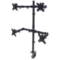 Manhattan Bureaubeugel voor 4 TV’s en monitoren, voor schermen 10"–27", met tafelklem of monitorstandaard, VESA-compatibiliteit: 75×75 en 100×100 mm (controleer de afmetingen van de vier montagegaten aan de achterzijde), max 8 kg per scherm, zwart