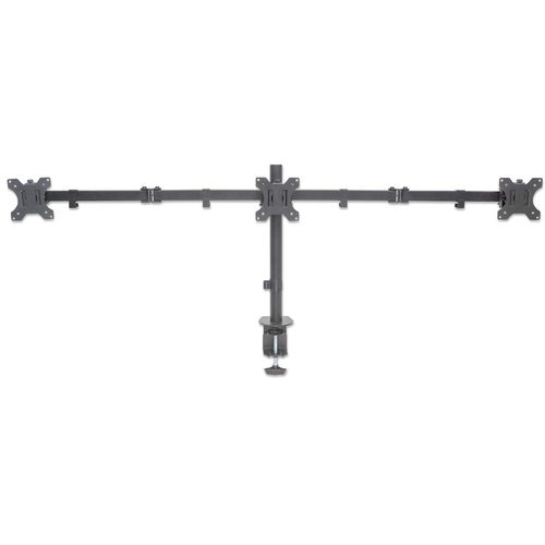 Manhattan Bureaubeugel voor 3 TV’s en monitoren, voor schermen 10"–27", met tafelklem, VESA-compatibiliteit: 75x75 en 100x100 mm (controleer de afmetingen van de vier montagegaten aan de achterzijde), max. 7 kg per scherm, zwart