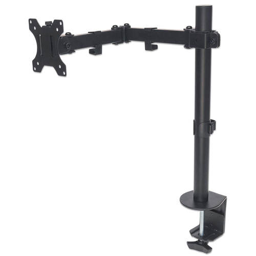 Manhattan Bureaubeugel voor TV’s en monitoren (Volledig Verstelbaar), met tafelklem, voor schermen 13"–27", VESA-compatibiliteit: 75x75 en 100x100 mm (controleer de afmetingen van de vier montagegaten aan de achterzijde), max. 8 kg, zwart