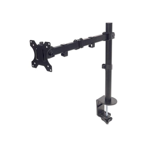 Manhattan Bureaubeugel voor TV’s en monitoren (Volledig Verstelbaar), met tafelklem, voor schermen 13"–27", VESA-compatibiliteit: 75x75 en 100x100 mm (controleer de afmetingen van de vier montagegaten aan de achterzijde), max. 8 kg, zwart